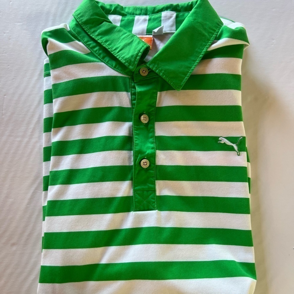 NWOT PUMA performance colorful polo green white striped rainbow sz XL streetwear - Picture 4 of 8